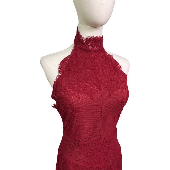 Free People Intimately Red Velvet Lace Halter Mini Dress NWT Size Small - Picture 5 of 13